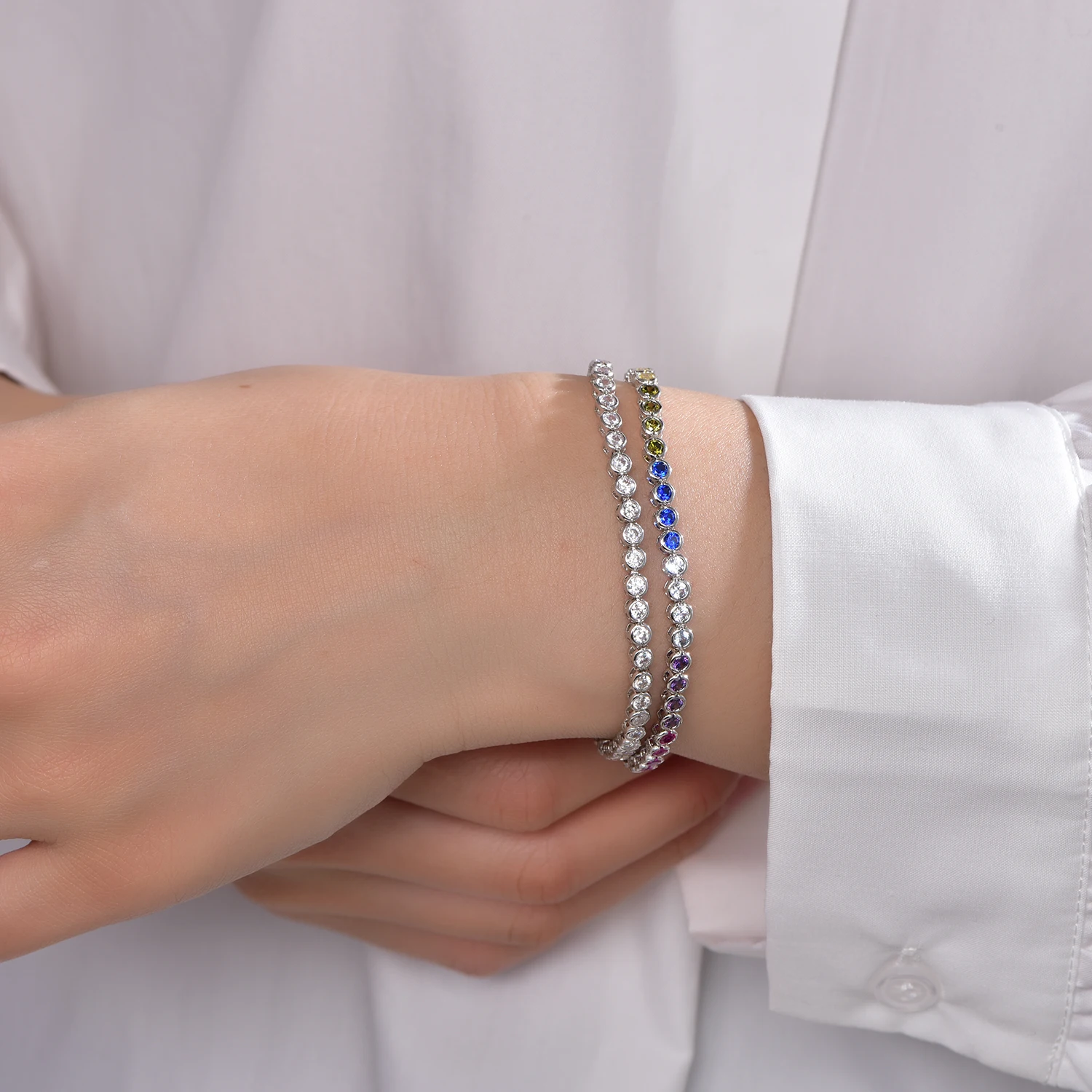 muti-color moissanite tennis bracelet moissanite chain color moissanite necklace 925 silver tennis bracelet