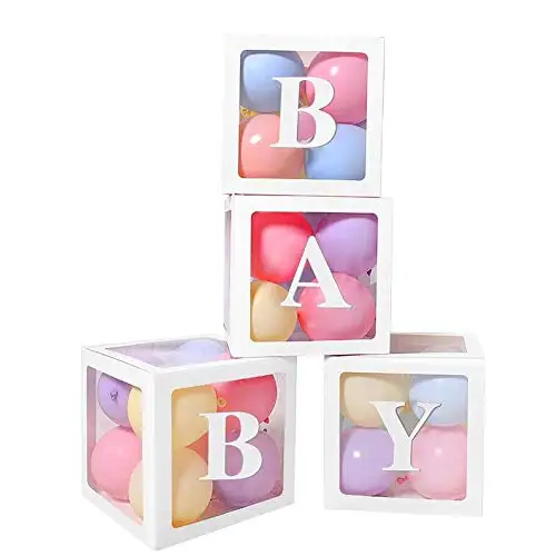 Decorazione per baby shower Ragazzo Ragazza Scatola di palloncini trasparente Lettera Frist 1° compleanno Festa di nozze Rivela il genere Decorazione del battesimo  15