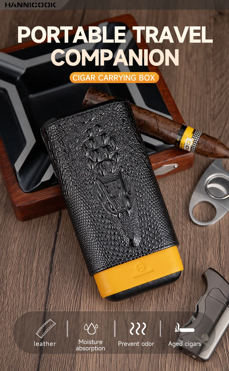 3L Cigar Case Personalized Genuine Leather 3 Cigar Case Personalized popular Genuine Leather