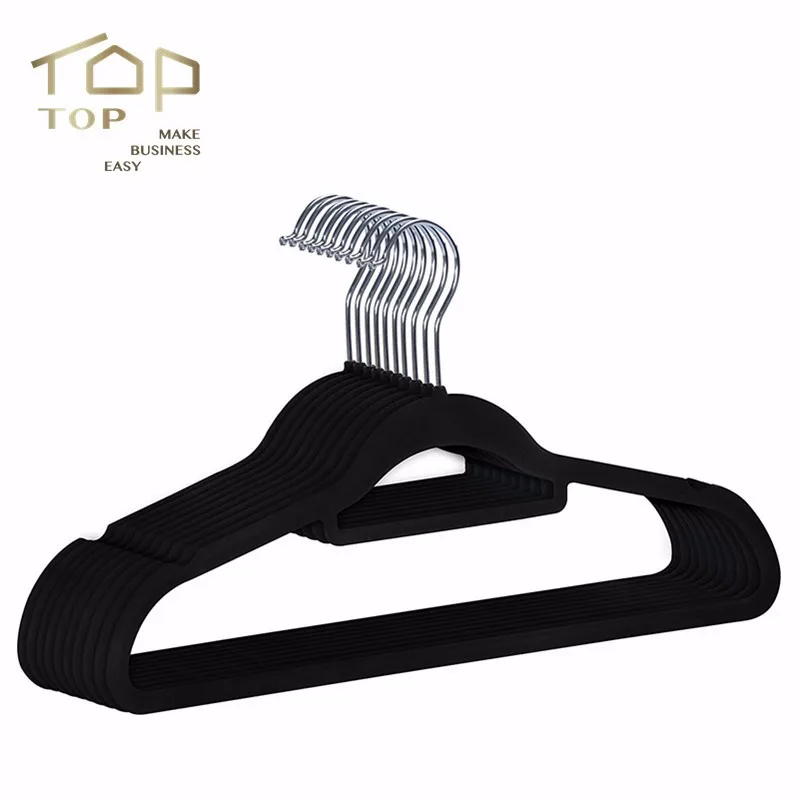 Space Saving Black Flock Velvet Clothes Hangers Wholesale Plastic