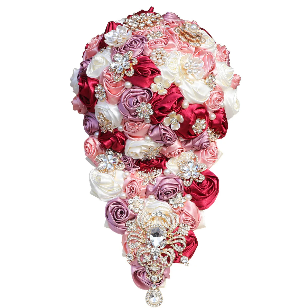 Handmade Satin Rose Water Drop Bridal Bouquet Luxury Cascade Bridal Wedding  Tossing Bouquet Jewelry Proposal Bridesmaid Bouquet