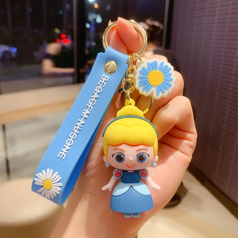 Princess Keychains Mermaid Cartoon Key Chain Bag Pendant PVC Keyring Accessories Mini Gift for Girls Boys