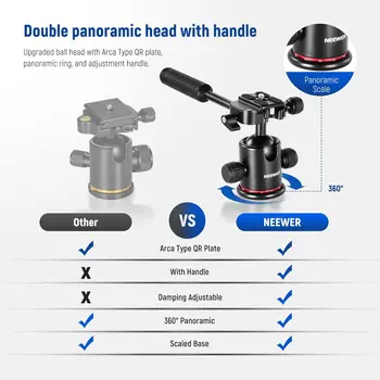 NEEWER 73.6" Horizontal Tripod with Multi Angle Center Column Heavy Duty Aluminum Camera Tripod Monopod product image
