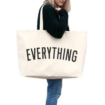 Custom Logo Oversize Women Large Weekend Canvas Cotton Shopping Tote Bag Women Fashion School Handbag