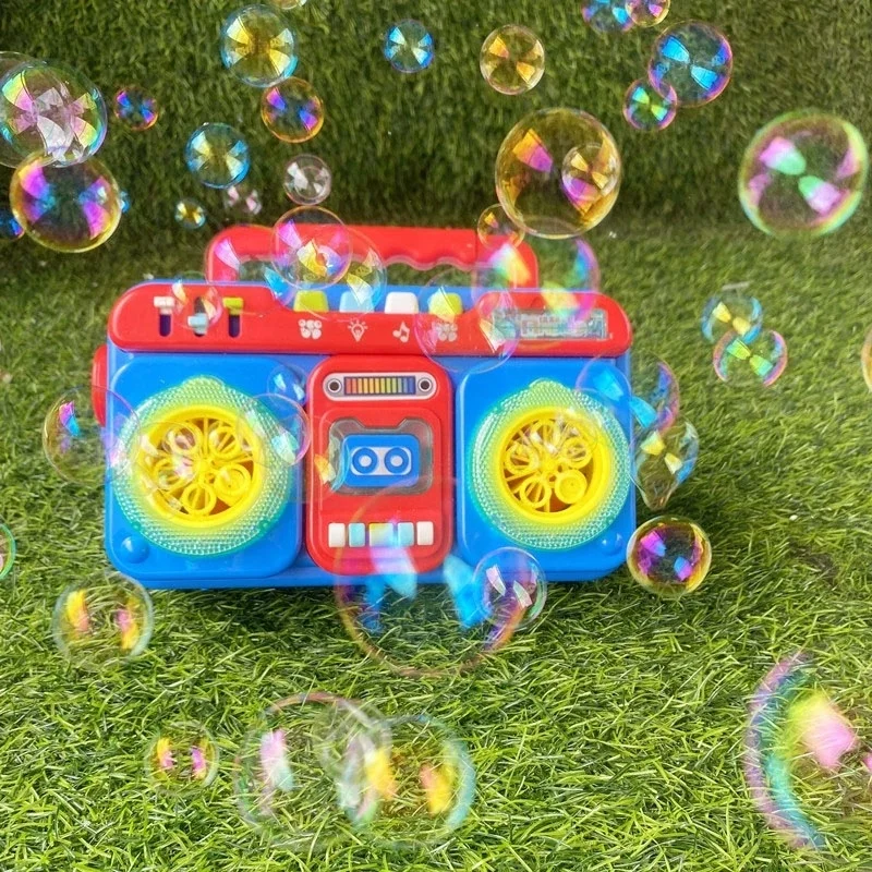 New Trending Toys Bubble Machine Radio Design Automatic Bubble Blower for Kids Summer Outdoor Playing Bubble with Music Light
