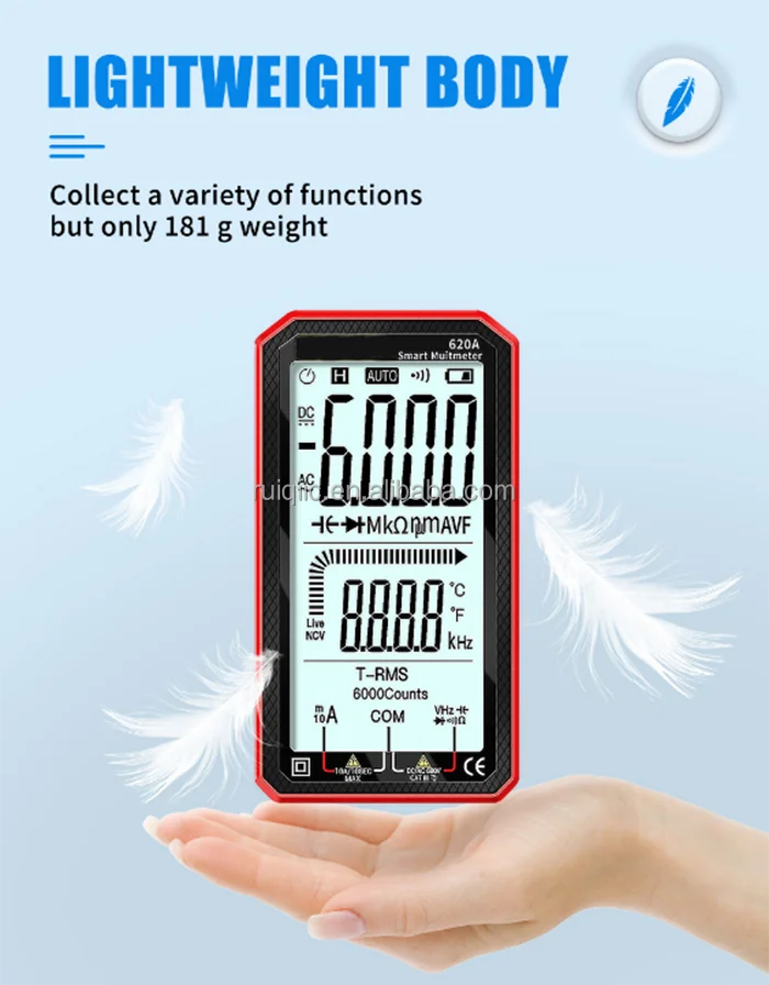 620A Digital Smart Multimeter - Transistor Testers 6000 Counts