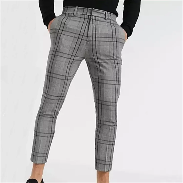 Buy Jack & Jones Men Grey Checked Slim Fit Cropped Trousers - Trousers for  Men 17939714 | Myntra