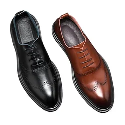 High-Grade Business Formal Italian Design Pointed Genuine Leather Uppers Men