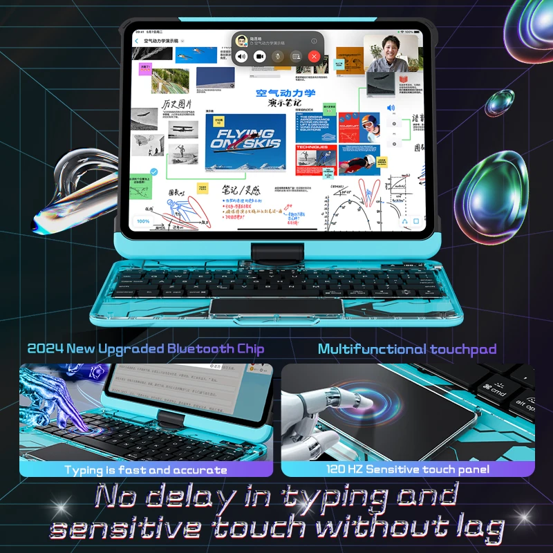 IFacemall Newest Transparent Neon Color Keyboard Cover for iPad with 360 Rotated Keyboard for iPad Air 11inch 2024  Air 5th