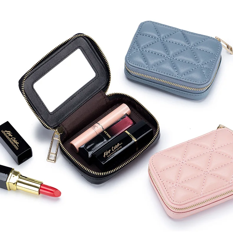 New Design Genuine Leather Ladies Lipstick Bag Cosmetic Organizer Mini