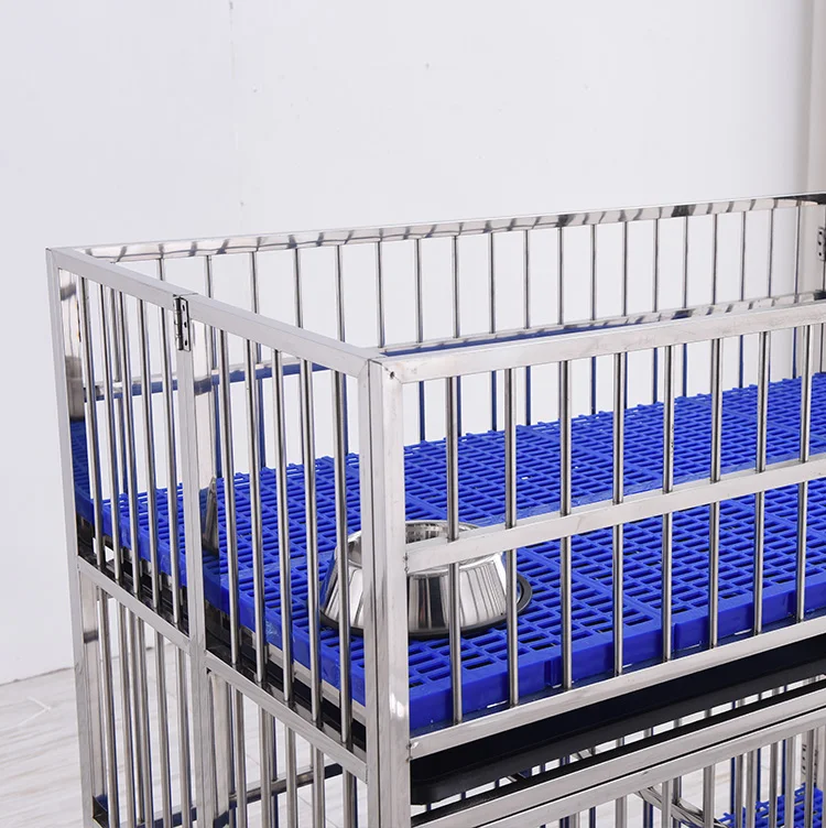 2-Door Stainless Steel Dog Crate with Plastic Tray Folding Pet Cage Featuring Solid Pattern