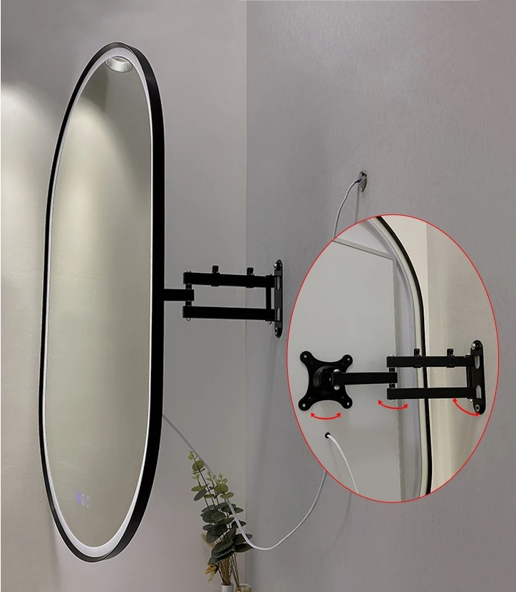 product led smart framed oval makeup vanity with lighted corner bathroom make up telescoping foldable mirror with lights around the edge-10