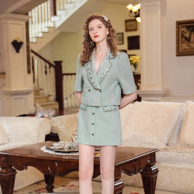 Women Light Green Blazer Half Sleeve Suit Blazers Solid One Button Coat  Slim Elegant Lady Jacket Suit Blazer Femme Jackets
