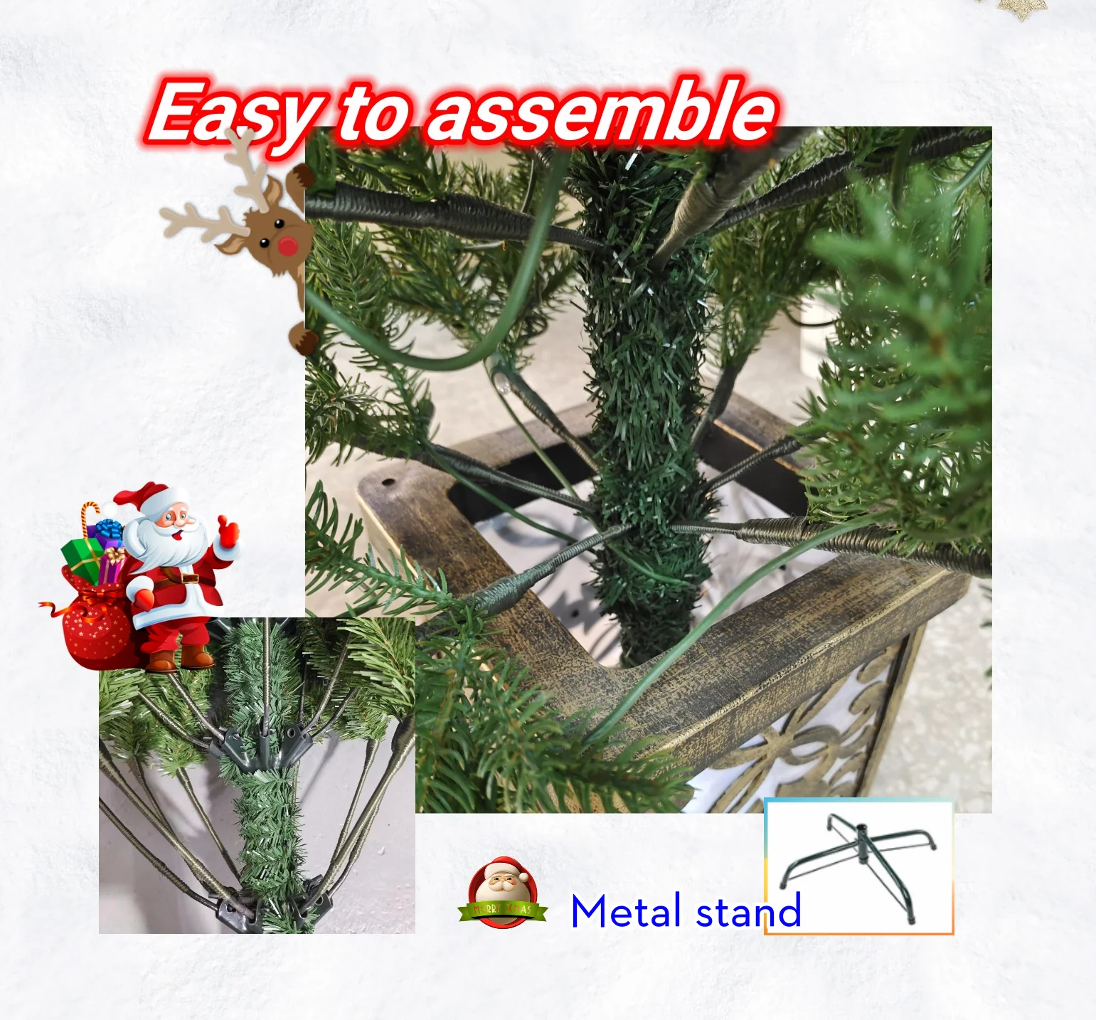 7.5ft Prelit Mixed Flocked Christmas Tree Mixed Pe Pvc With Metal Stand Multibranched Fir