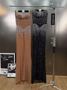 Bettergirl 2026 Spring French Luxury Beaded Long Brown Evening Dress Sequin Elegant Formal Party Dress