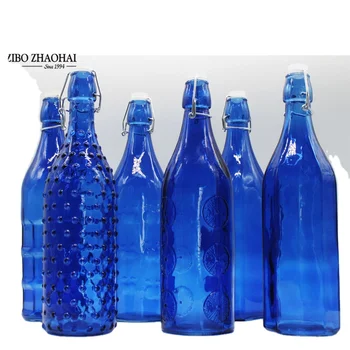 blue colored wine glass bottle with swing top cap ZHAOHAI