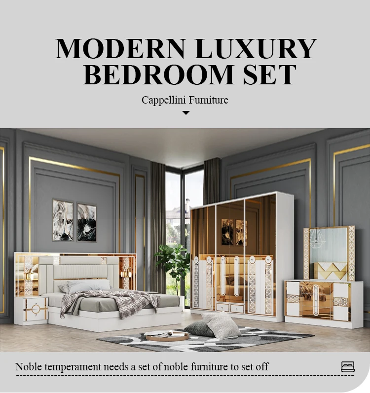 Royal Classic Luxury King Size Double Bed With Wooden Wardrobe Dresser ...