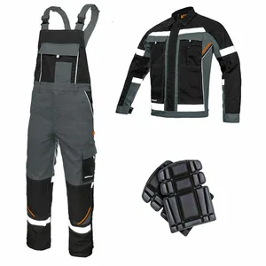 Heavy Duty 275gsm Twill Cotton Workwear Uniform Full Sets Work Jackets and Brace Bib Pants 2 in 1 Work Suits Men