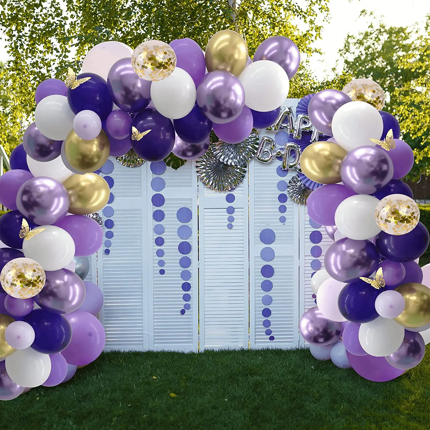 132 pcs violet ballon arc kit violet et or papillon pour mariage bébé