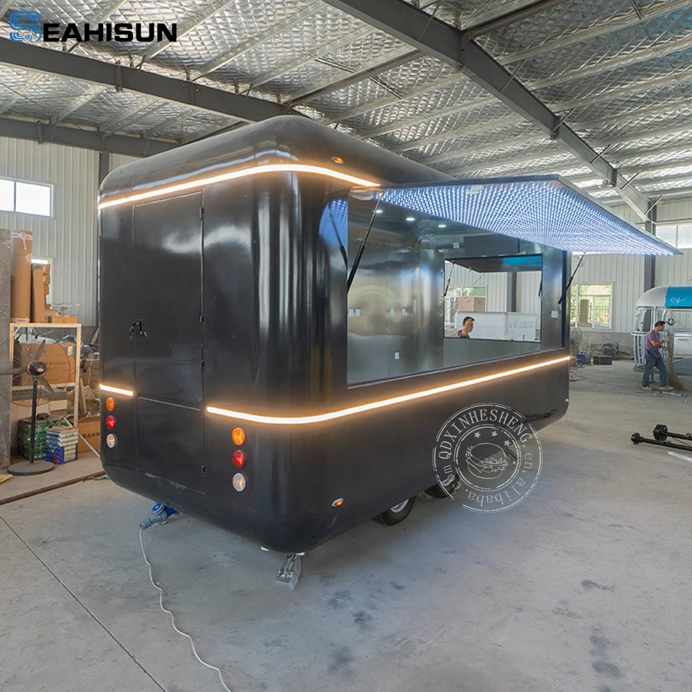 17ft Shipping Container Food Trailer with Deep Fryer Coffee Van Pizza Ice Trailer Food Truck Kitchen Trailer with Restroom