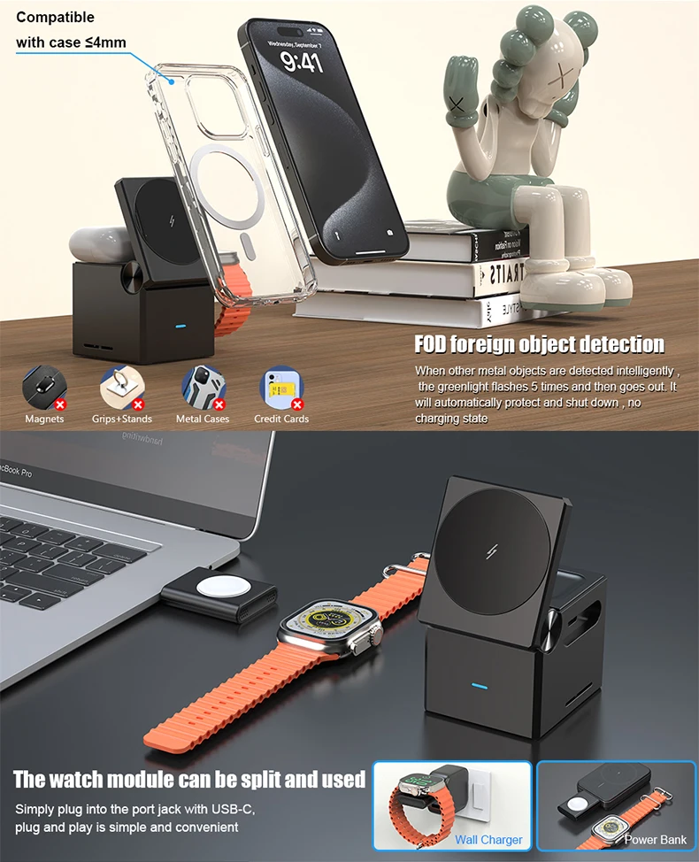 2025 New Products Cube Magnetic Foldable 3 in 1 Portable Charging Station 3in1 Wireless Charger
