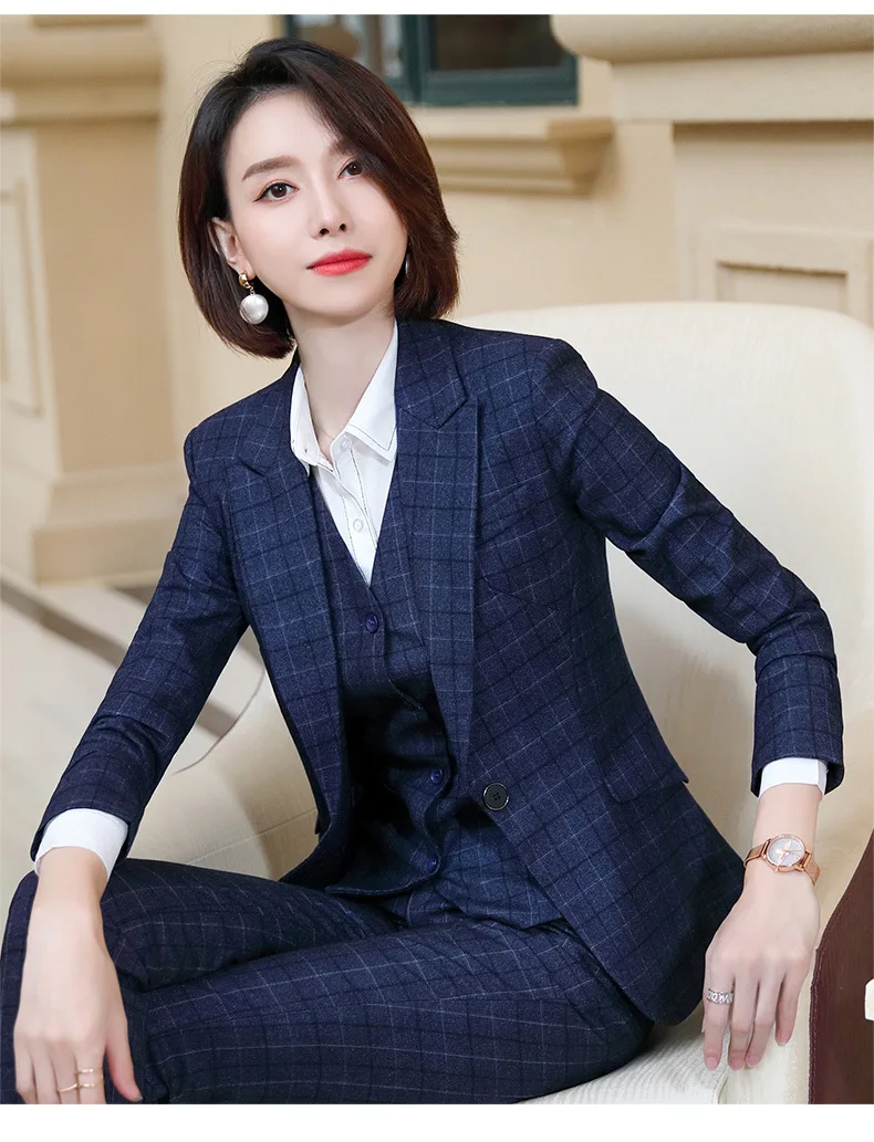 Plaid Formal Pant Suit Blazer 