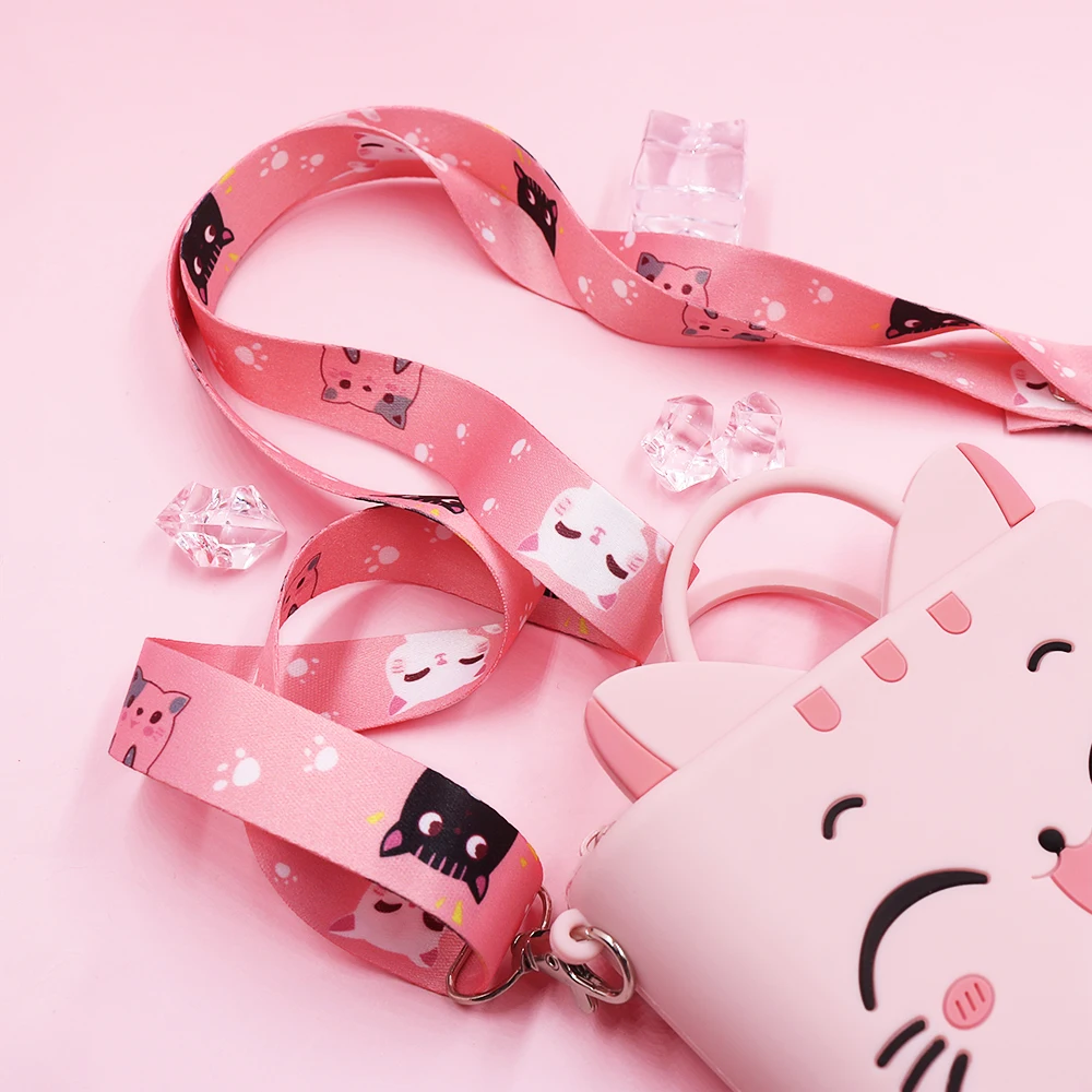 lovely Happy cat silicone hand rope wallet cute girls mini cartoon small rubber coin purse