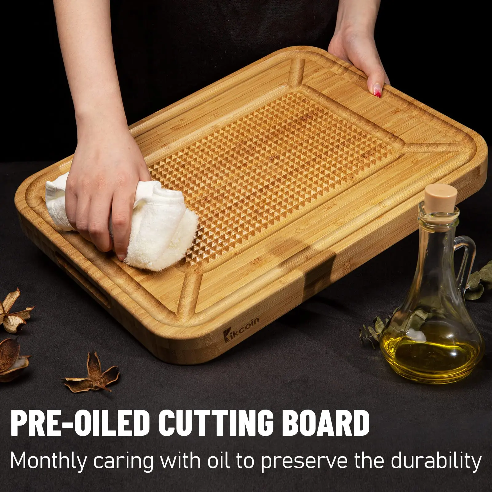 product bamboo meat tenderizer cutting board with juice groove kitchen chopping block for tenderizing defrosting  carving-8