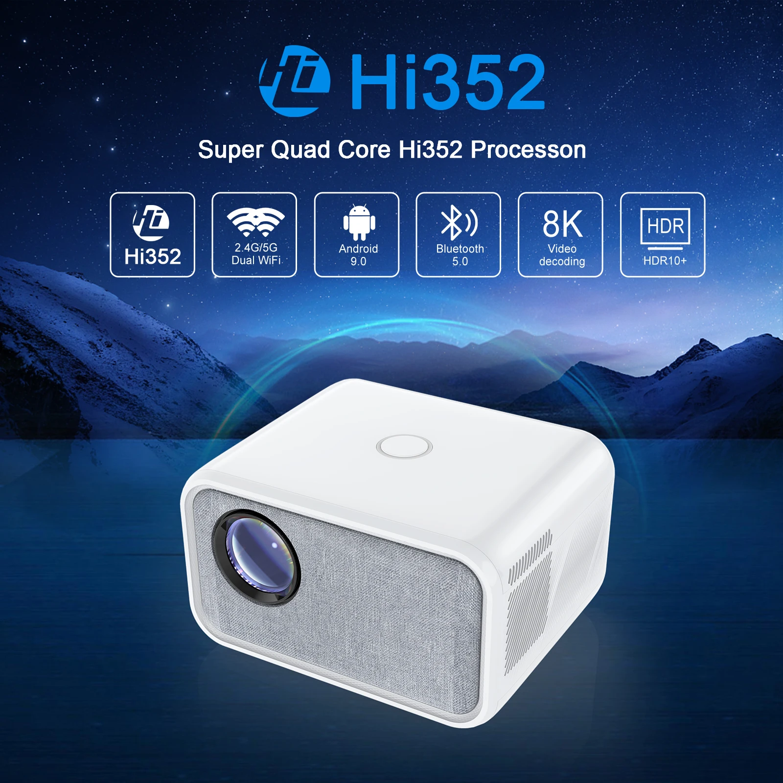 【未使用品】Smart Android Cinema Projector RK3326 1080P HD Projector - Android 9.0, 300 ANSI Lumens, Smart