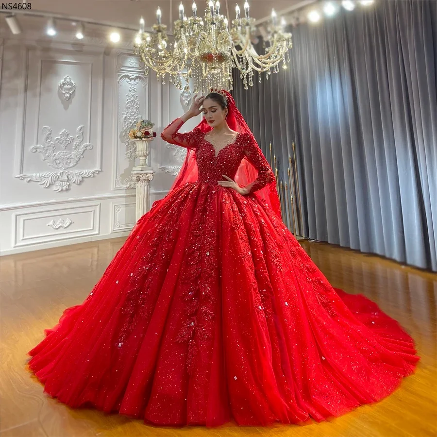 chinese dress ladies Long Sleeve Red Puffy Sweet 15 Dress Quinceanera Dress main image 0