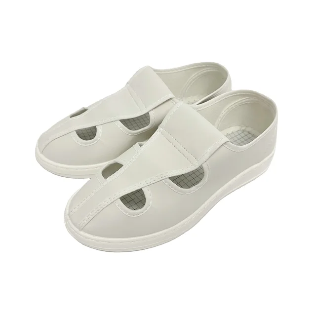 ESD Anti-Static PU Leather Work Shoes for Cleanroom Non-Slip Low Cut Breathable Design With 4 Holes Washable Lab Food Processing