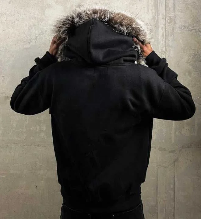 Custom Essentials Streetwear 400GSM Heavy Weight Oversized Cotton French Terry Plain Zipup Detachable Faux Fur Hoodies for Men gallery 4