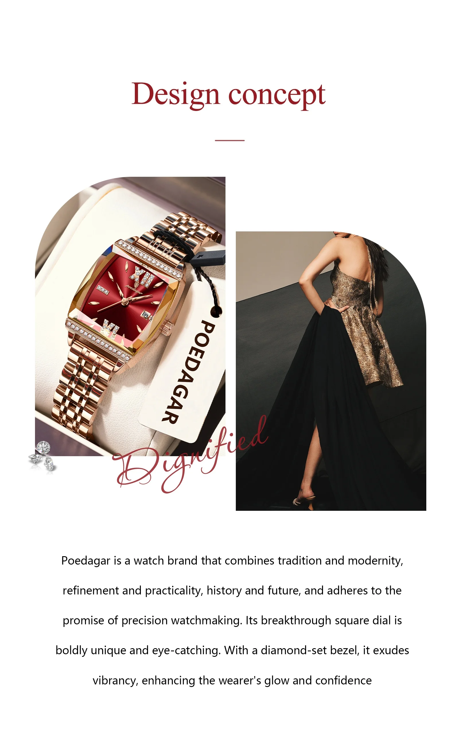 POEDAGAR 795 Tonneau Dial Women Fashion Watch Rose Gold Luxury Quartz Stainless Steel Strap Watches 30M Waterproof Diamond Clock