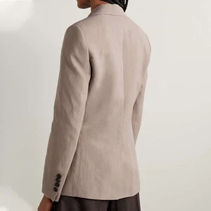 Custom High Quality Suit Manufacturers Women's Casual Beige Jacket with Single Button Long Sleeves  Fashion Blazer