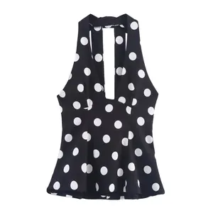 Women 2025 Summer New Fashion a Thin Scarf with Polka Dots Hung Tank Tops Vintage Backless Female Camis Chic Tops