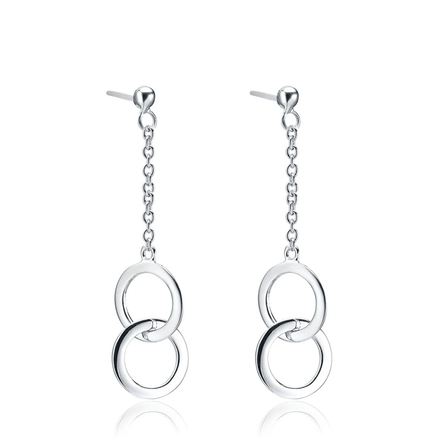 2021 New Design Minimalist 925 Sterliing Sliver Women Gift Long Drop Two Circle Erring Jewelry(图3)