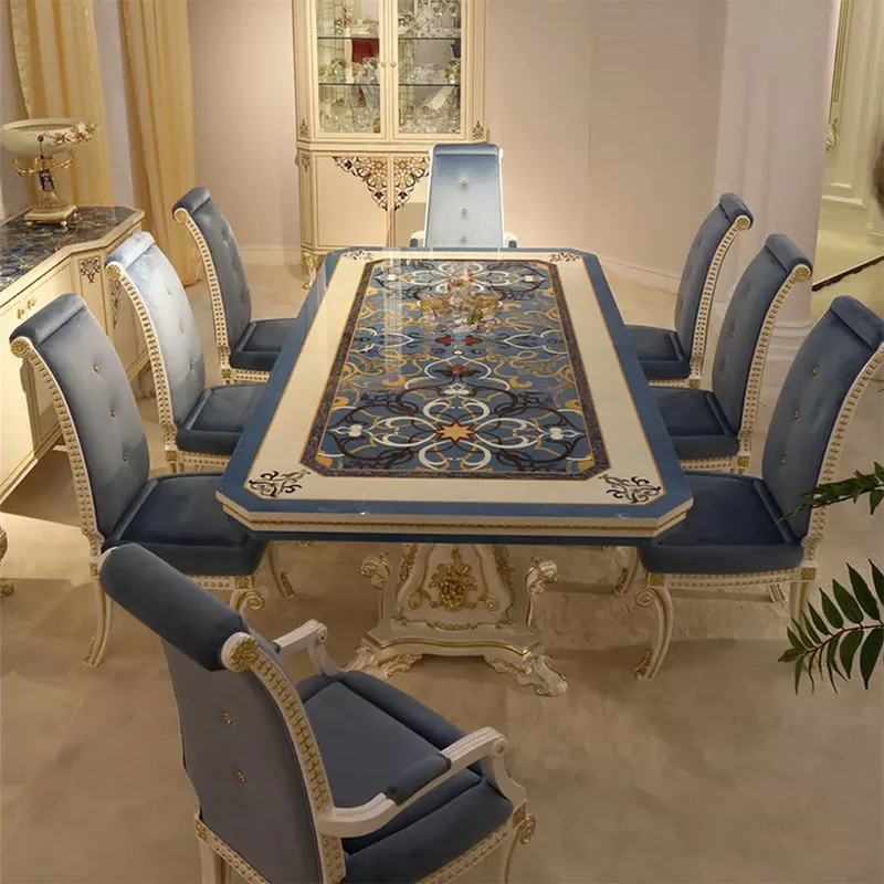 Antique Carving Dinning Room and 12 Chair Princess Solid Wood Table With  Seater Luxury Dining Table Set for Home Furniture