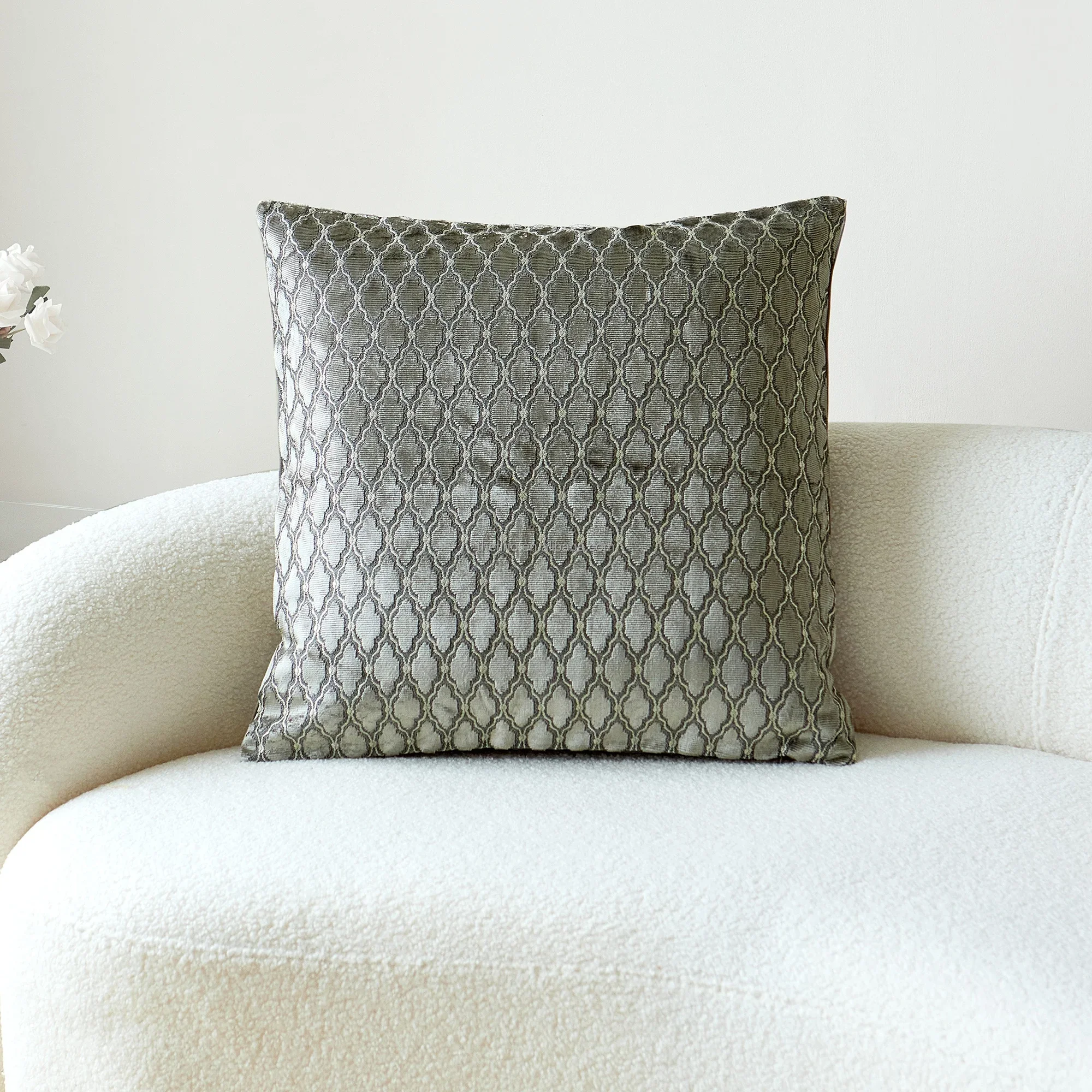 Luxury Textured Cushion Pillow Cover Cut Velvet Sliver Throw Pillow