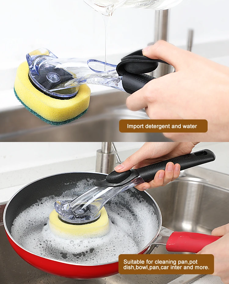 Hydraulic Kitchen Pan Scrub Cleaning Brush Set 2 In 1 Long Handle