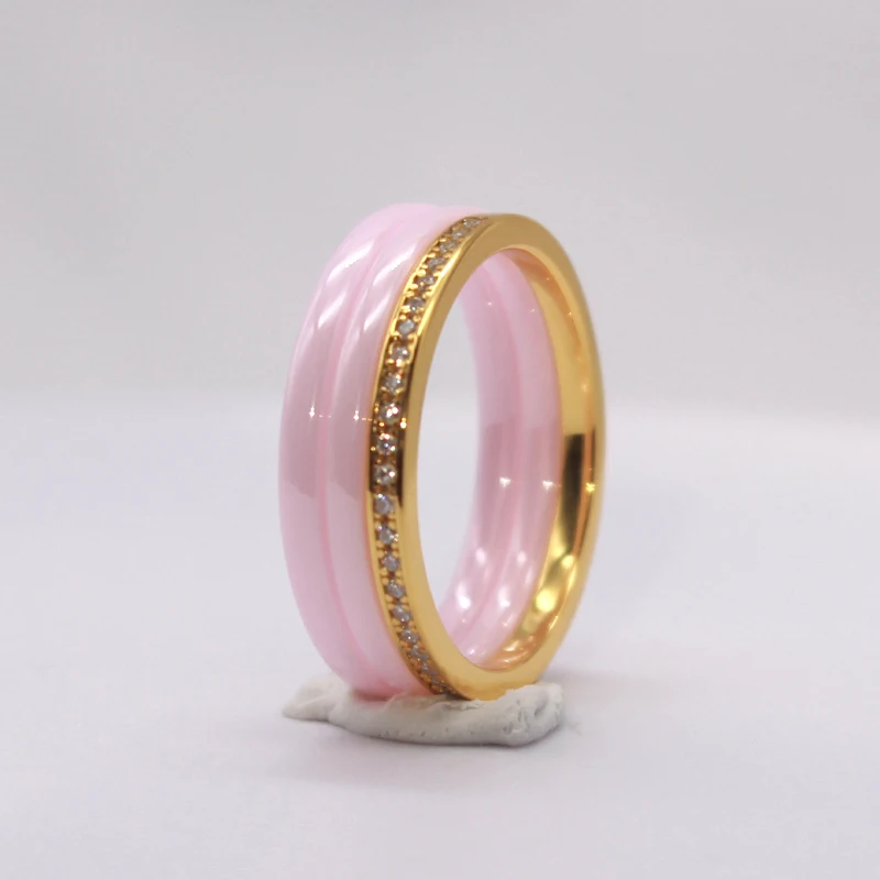 Polished Nano Ceramic Dome Ring with S925 Sterling Silver CZ Diamond Embedded White Gold Electroplated Jewelry Band