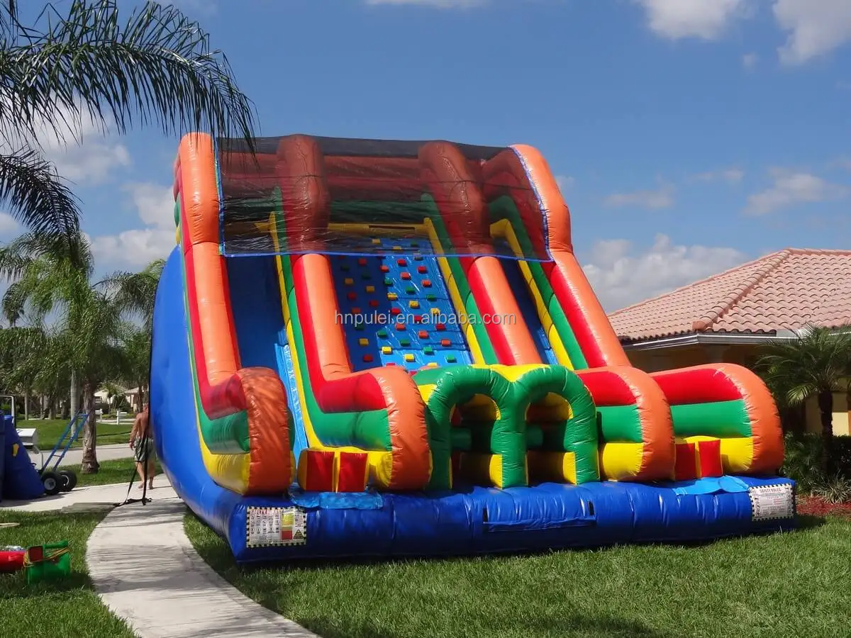 双车道充气滑梯,儿童和成人用爬墙障碍赛 - buy two lanes inflatable