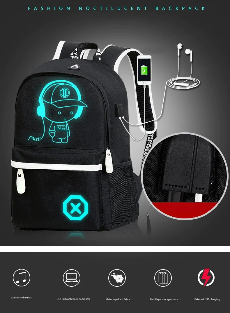 Luminous Large Capacity Anti-theft Travel Laptop Backpack Teenager ...
