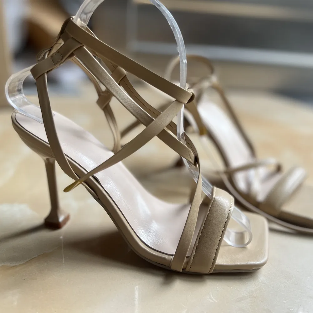 New Design Latest Fashion Large Size Open Toe Thin High Heel Ankle Strap Wrap Square Toe Sandals Girls - Image 5