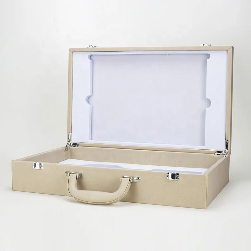 Luxury Large Wood PU Leather Drawer Gift Box Suitcase  Leather Custom Luxury Gift Box Packaging for Burner Bakhoor Wine