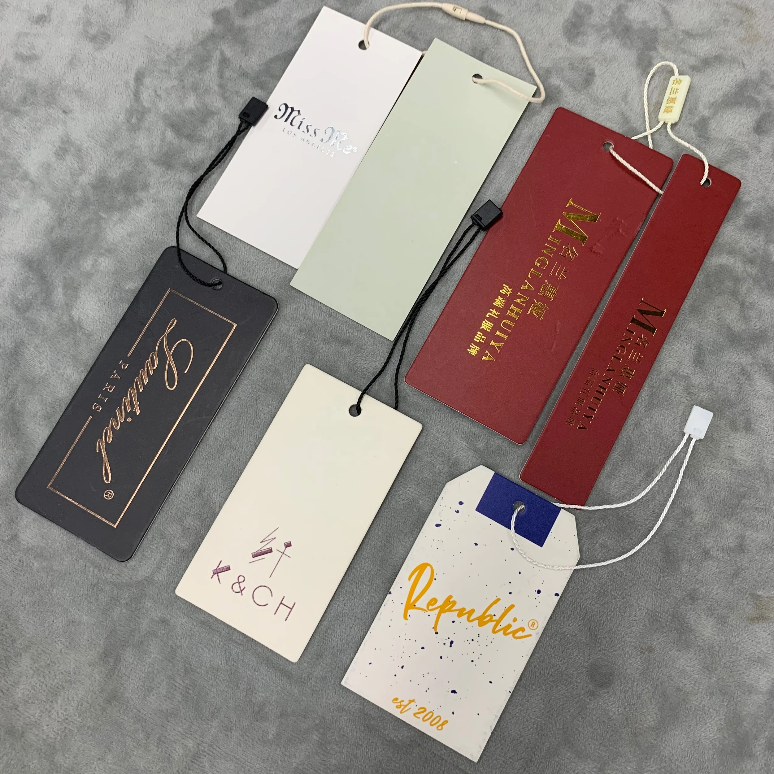 Custom High Quality Trend Bronzing Process Printed Tags With String Colorful Textured Paper Hang Tag Clothing HangTag