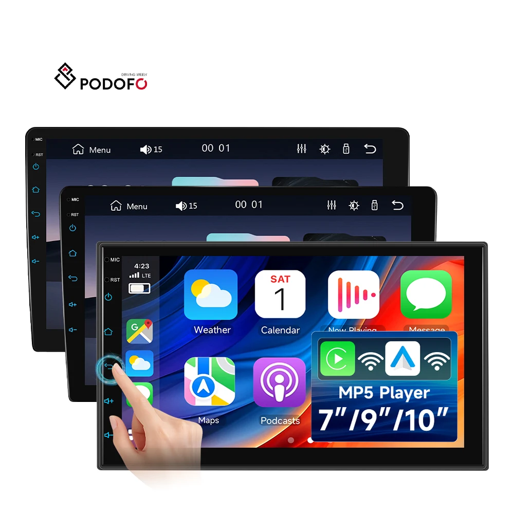 Podofo 2 Din 7/9/10'' Car MP5 Player Wireless CarPlay/Android Auto BT/FM Car Radio IPS Touch Screen Car Stereo OEM/ODM Factory A4686/A4680/A4687