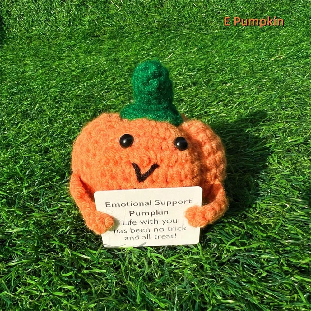 Peluche Citrouille Tricotée Positive Avec Carte Et Porte-Clés - Cadeau Soutien Émotionnel Et Motivation Pour Famille, Amis Et Collègues
