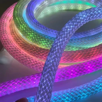 360° Glowing Mesh Weave Neon Led  DC5V IP67 Bluetooth Music Synchronized Running Water Effect Addressable Reticulate Led Strip