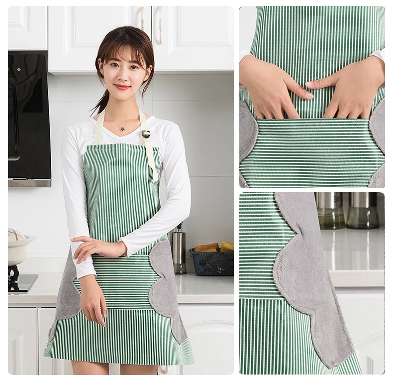 DLL96 Custom Ladies Waterproof Oil-Proof Large Pocket Apron With Hand-Wipe on Both Sides Chef PVC Kitchen Apron