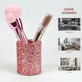 Desktop make up brushes storage bucket PU leather makeup brush shelf box lipstick cosmetic storage holder organizer